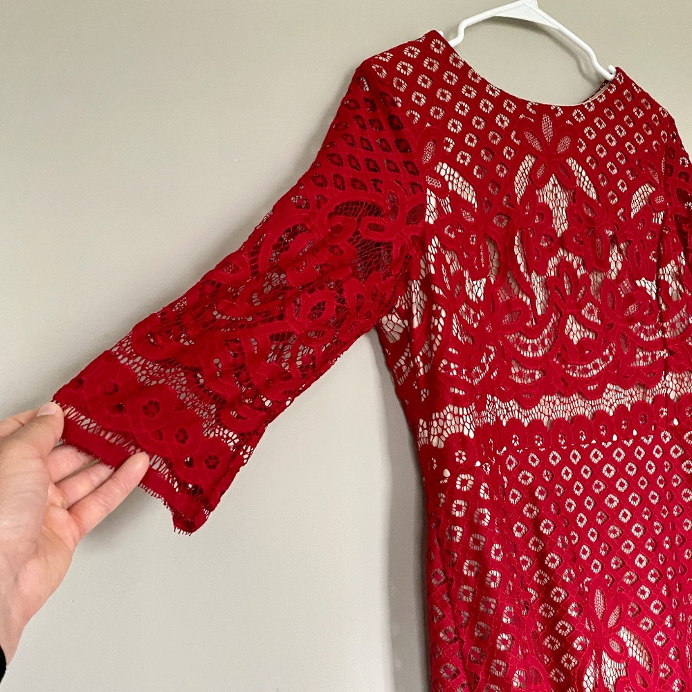 Danny and Nicole Lace Long Sleeve Red Dress